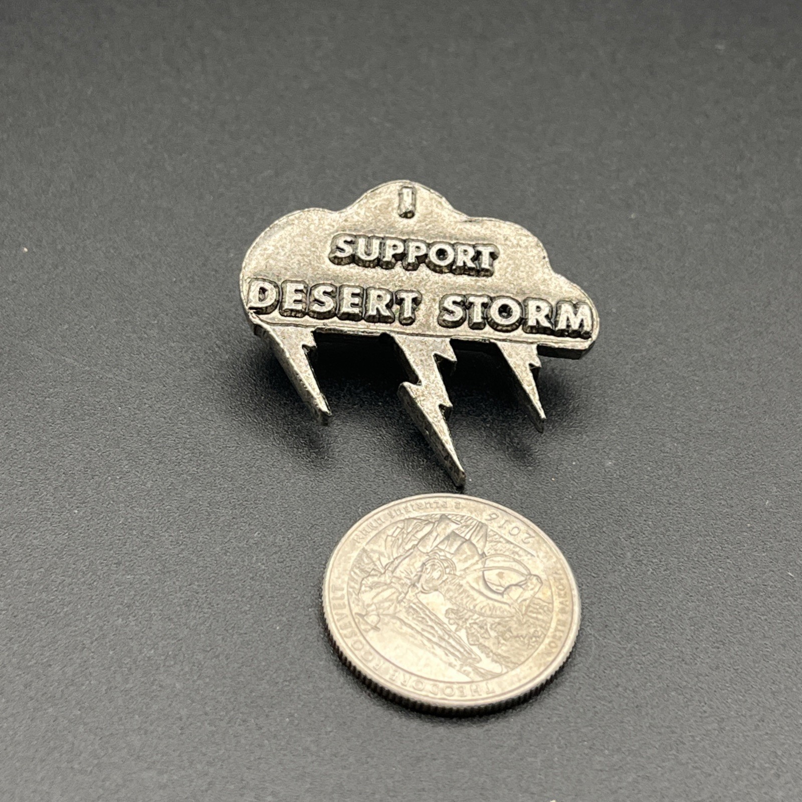 I Support Desert Storm USA Thunderclouds Pewter Lapel Hat Pin
