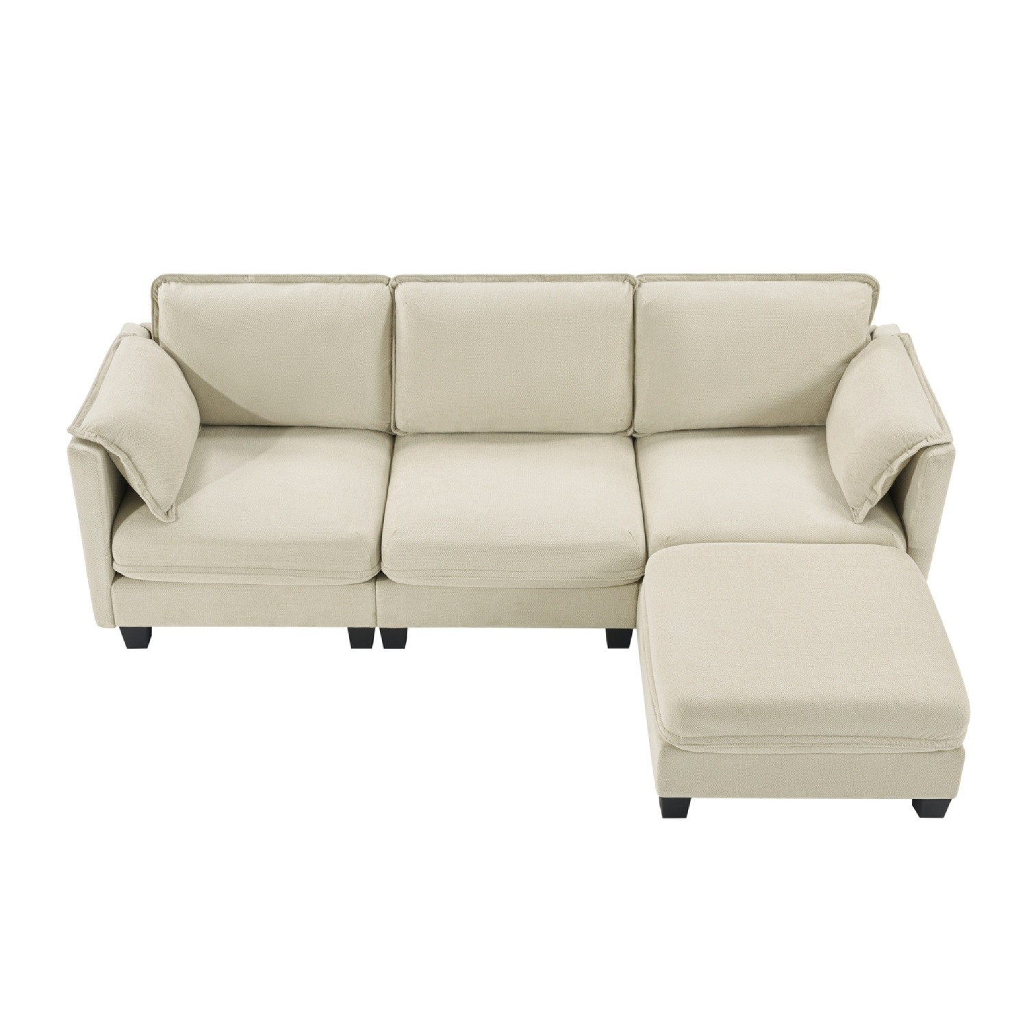 L-Shaped Sofa 4-Seater Modular Couch w/ Ottoman & Detachable Armrest Cushion