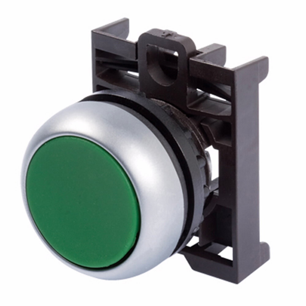 EATON M22-D-G Pushbutton 22.5mm Flush Mounted Green Actuator Silver Bezel
