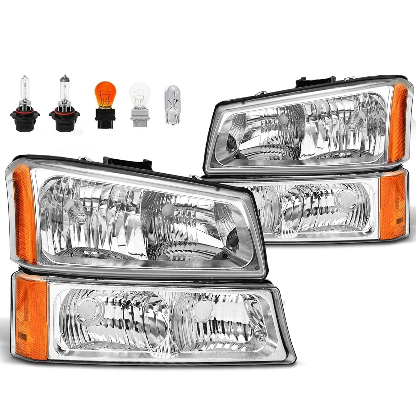 Headlights Assembly w/Bulbs compatible with 2003 2004 2005 2006 Chevy Silvera...