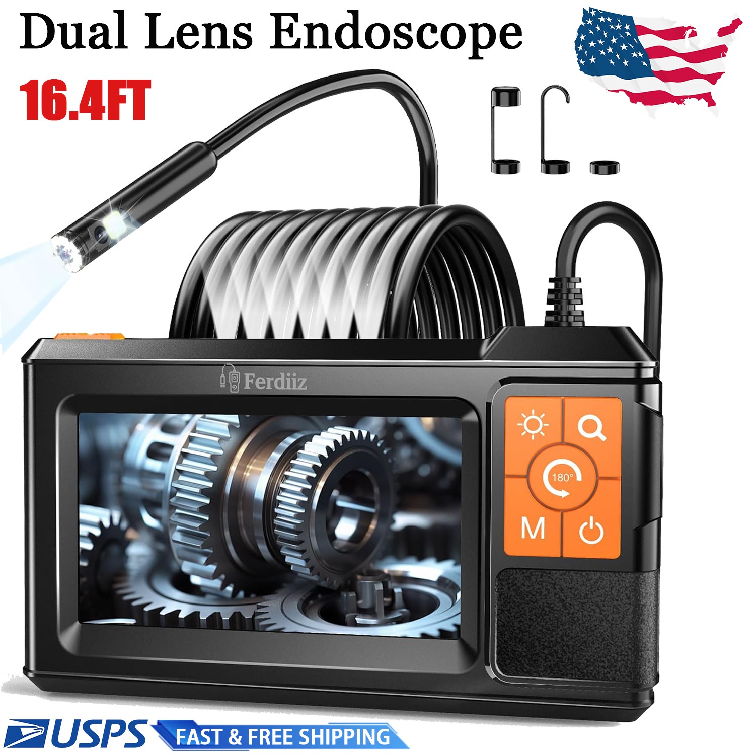 Endoscope Camera with Light 4.3" HD 1080P Industrial Borescope Inspection Camera