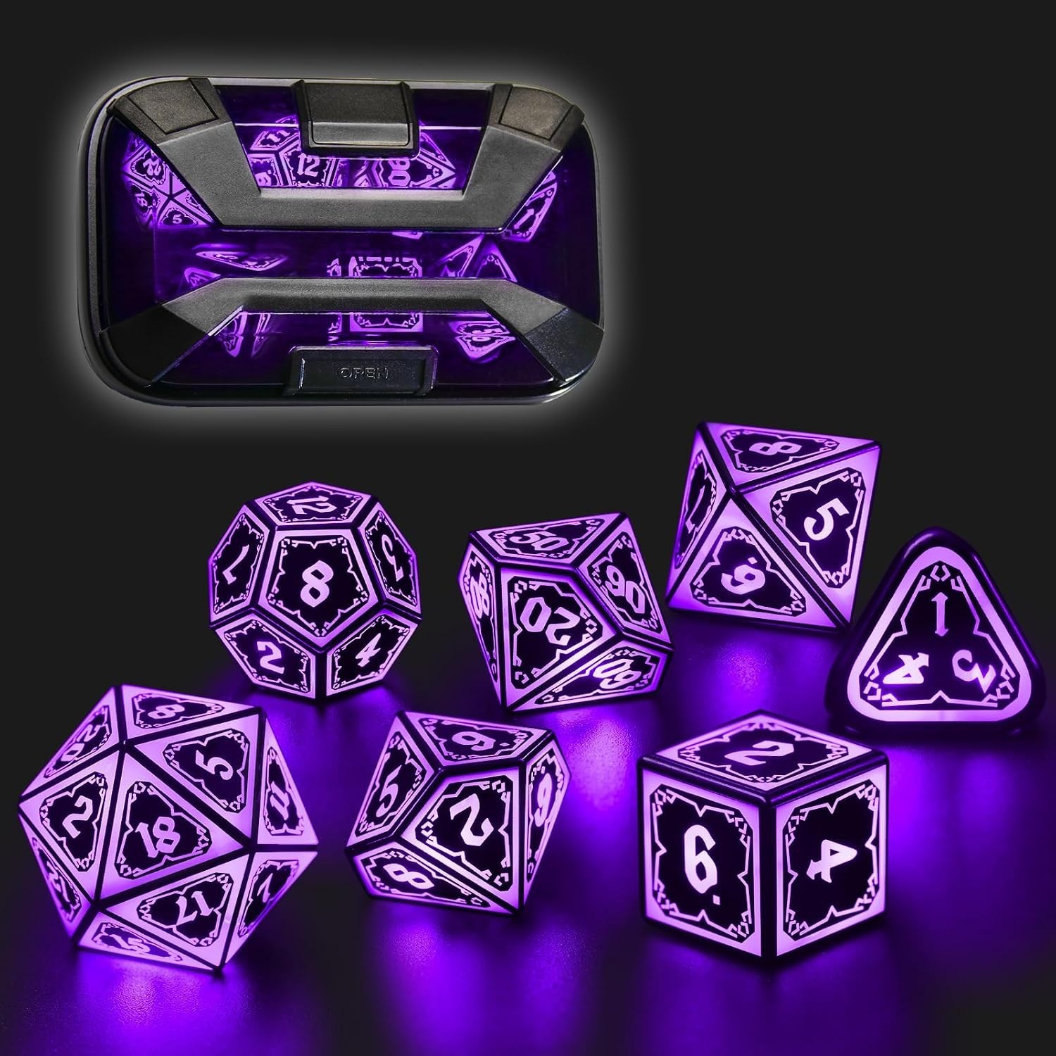 Light up DND Dice Set Rechargeable,Cool LED D and D Dice 7pcs with Charging Box