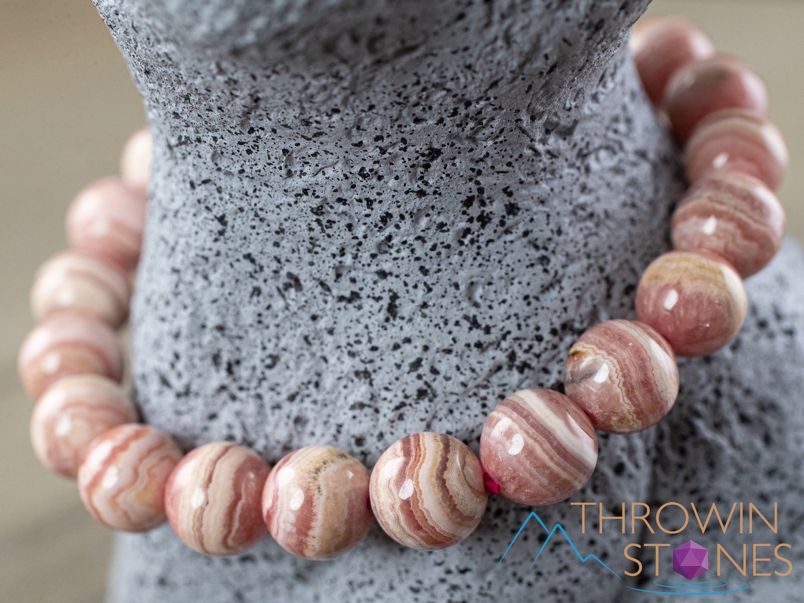 RHODOCHROSITE Crystal Bracelet - High Grade Banded - Beaded Jewelry, Gift, 38953