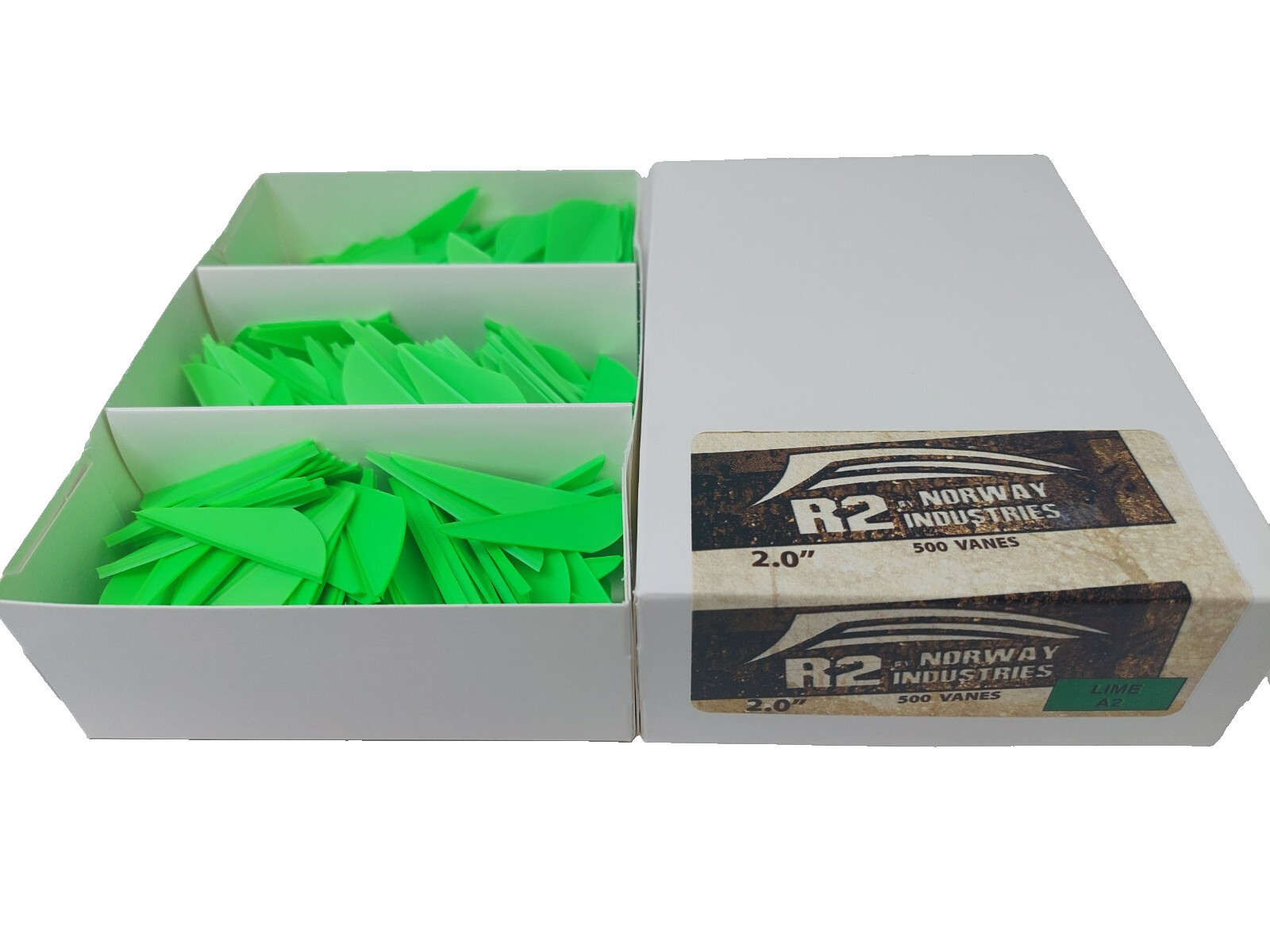 2.0" Lime Green Raptor II R2 Vanes Q2i Norway Industries: Bulk Pack Of 500 Count
