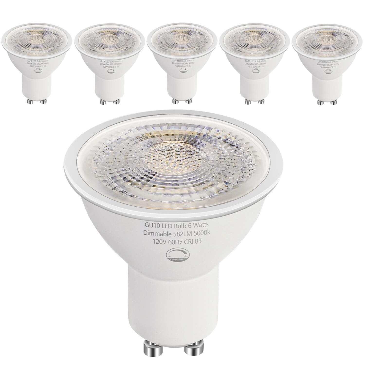 SETEN 6 Pack GU10 LED Bulbs, 6W (50W Halogen 6 Pack, 5000k Daylight