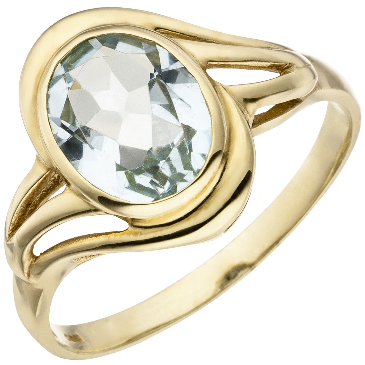 Jobo Ladies' Ring 585 Gold Yellow Gold 1 Aquamarine Light Blue Blue Gold Ring RW: 54