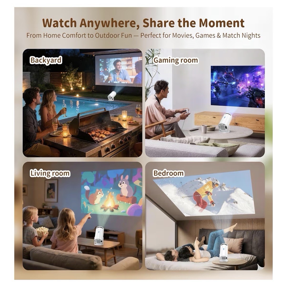 Mini DLP Projector 1080P Native 4K Support 270° Rotatable Electric Keystone