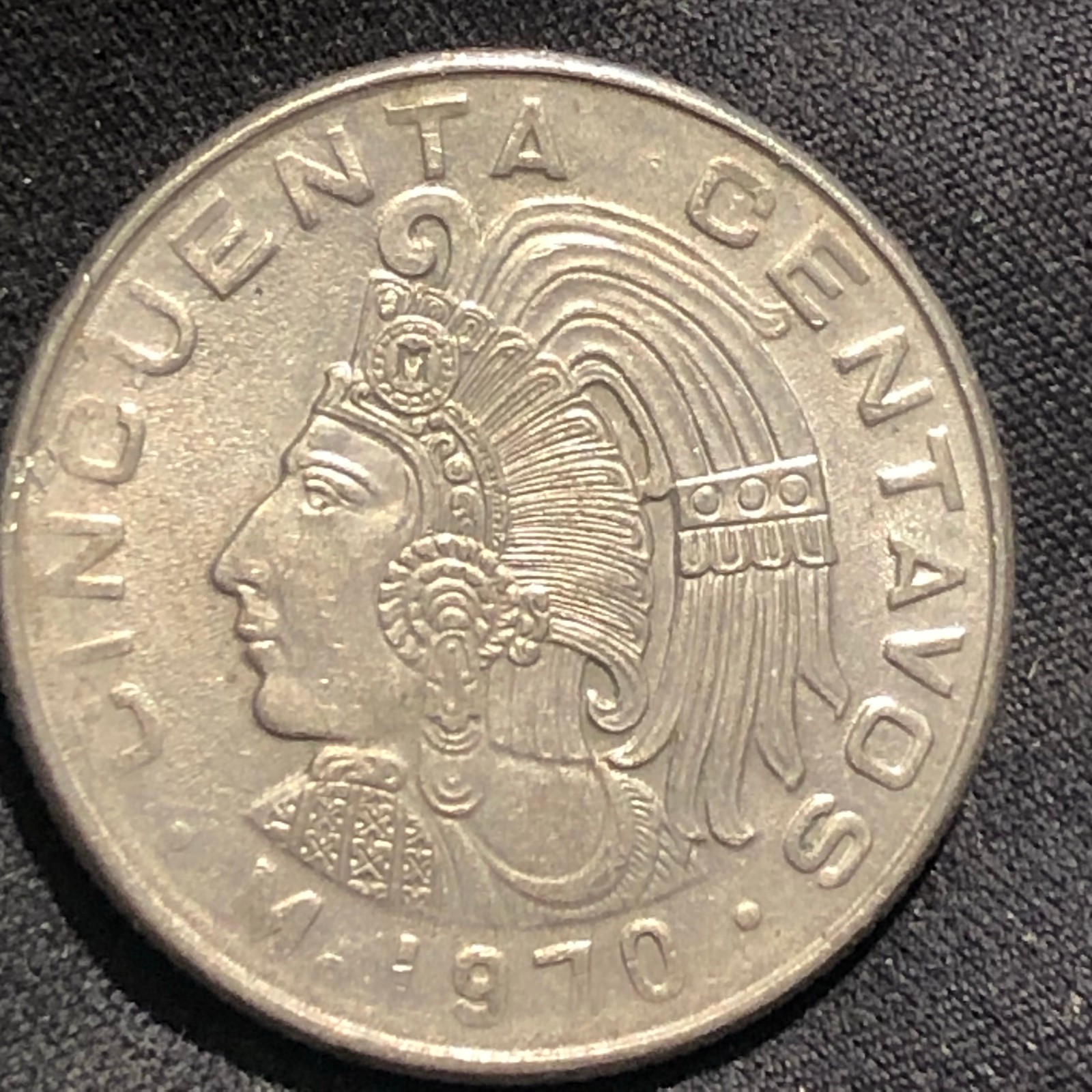 1970 Mexico 50 Centavos Copper-Nickel Coin - AU (About Uncirculated) condition