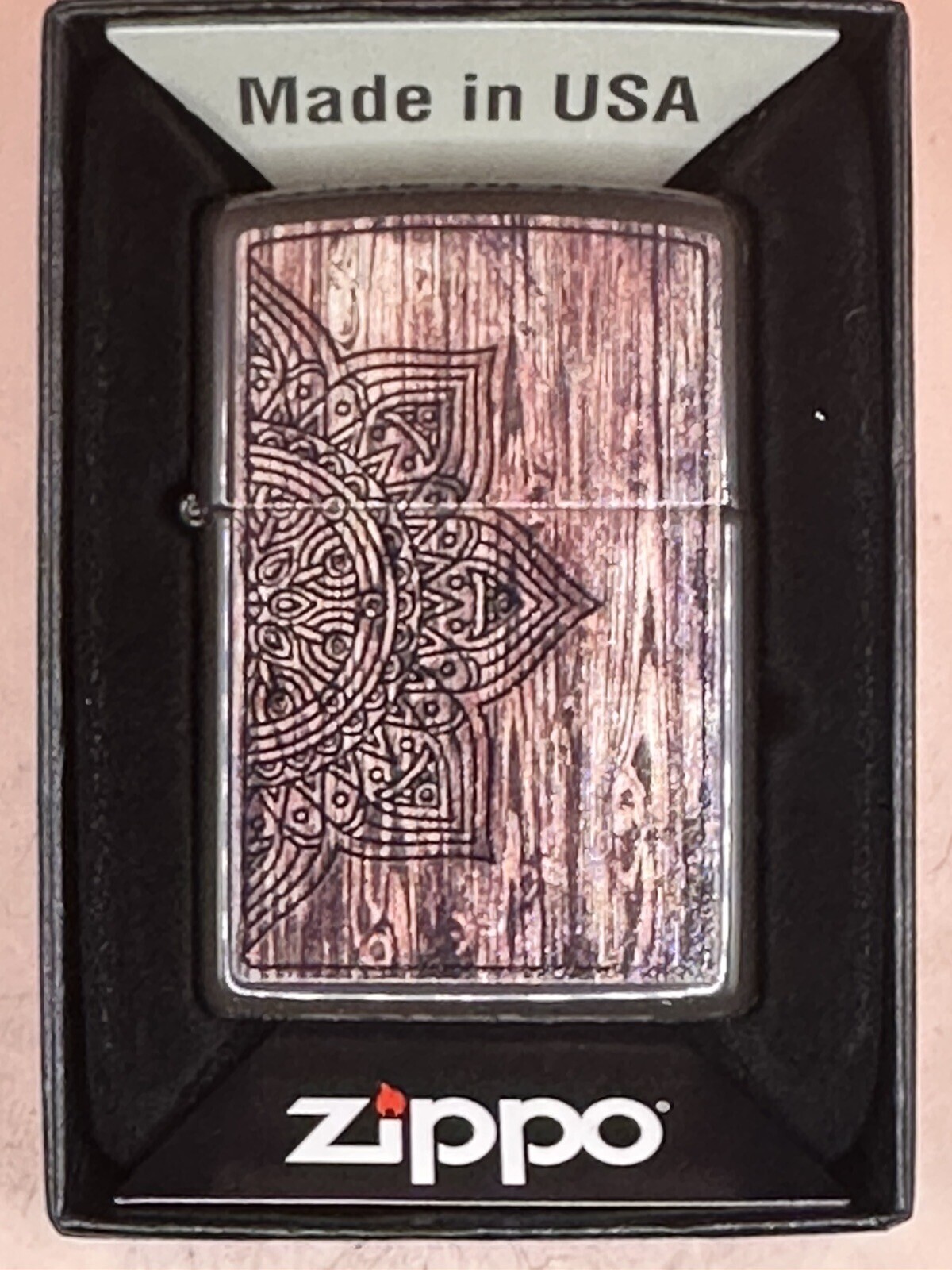 Wood Mandala Design 49184 Dark Brown Zippo Lighter NEW