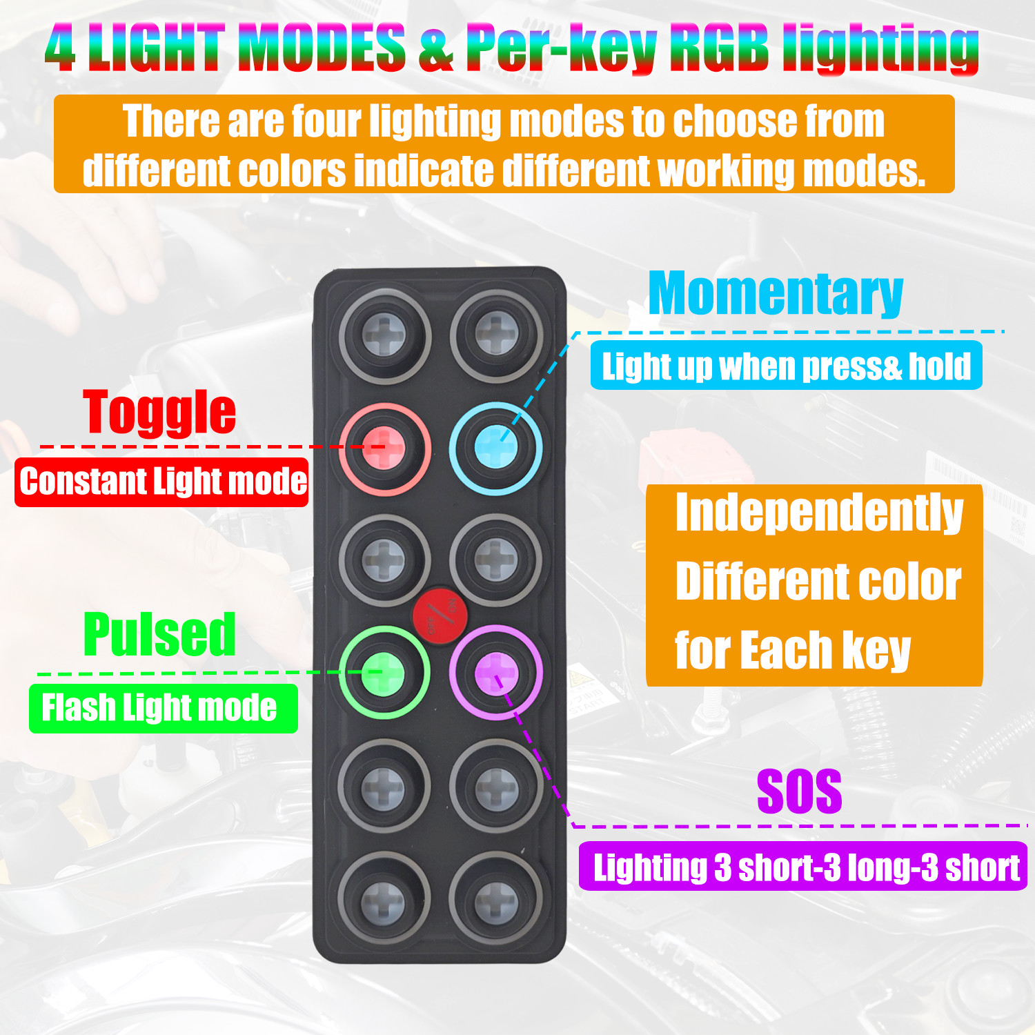 12 Gang RGB Switch Panel Toggle Momentary Pulsed SOS Circuit Control Relay Box