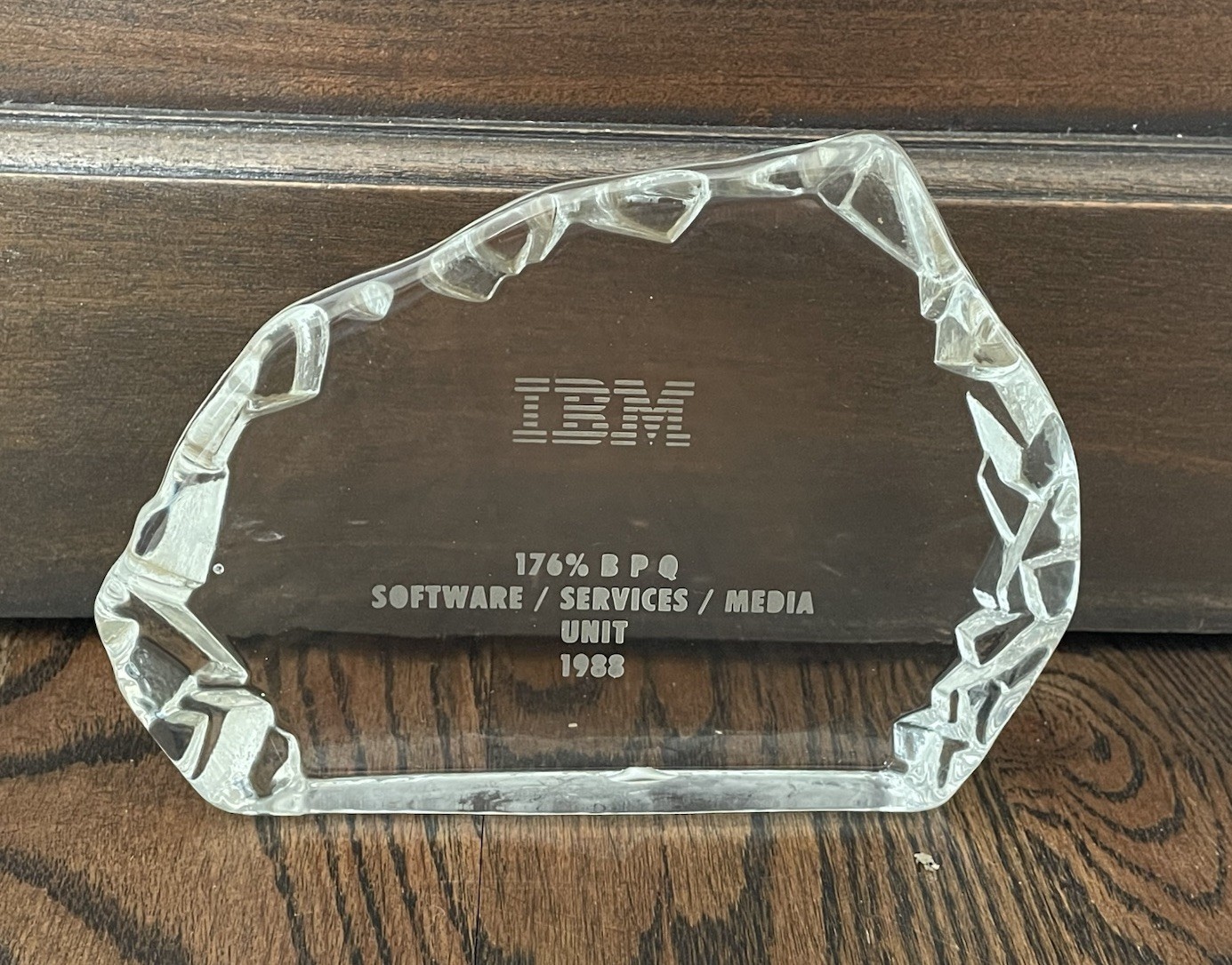 Vintage 1988 IBM Software Services Media Glass Award Paperweight Advertising