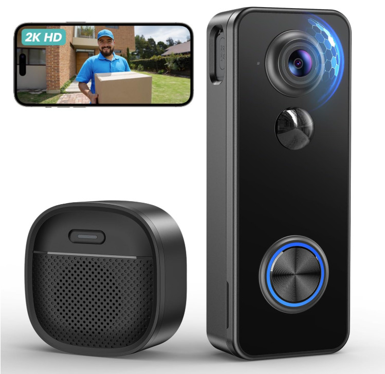 Timbre con cámara 2K de 180°, vista panorámica, detección por IA y audio bidirec