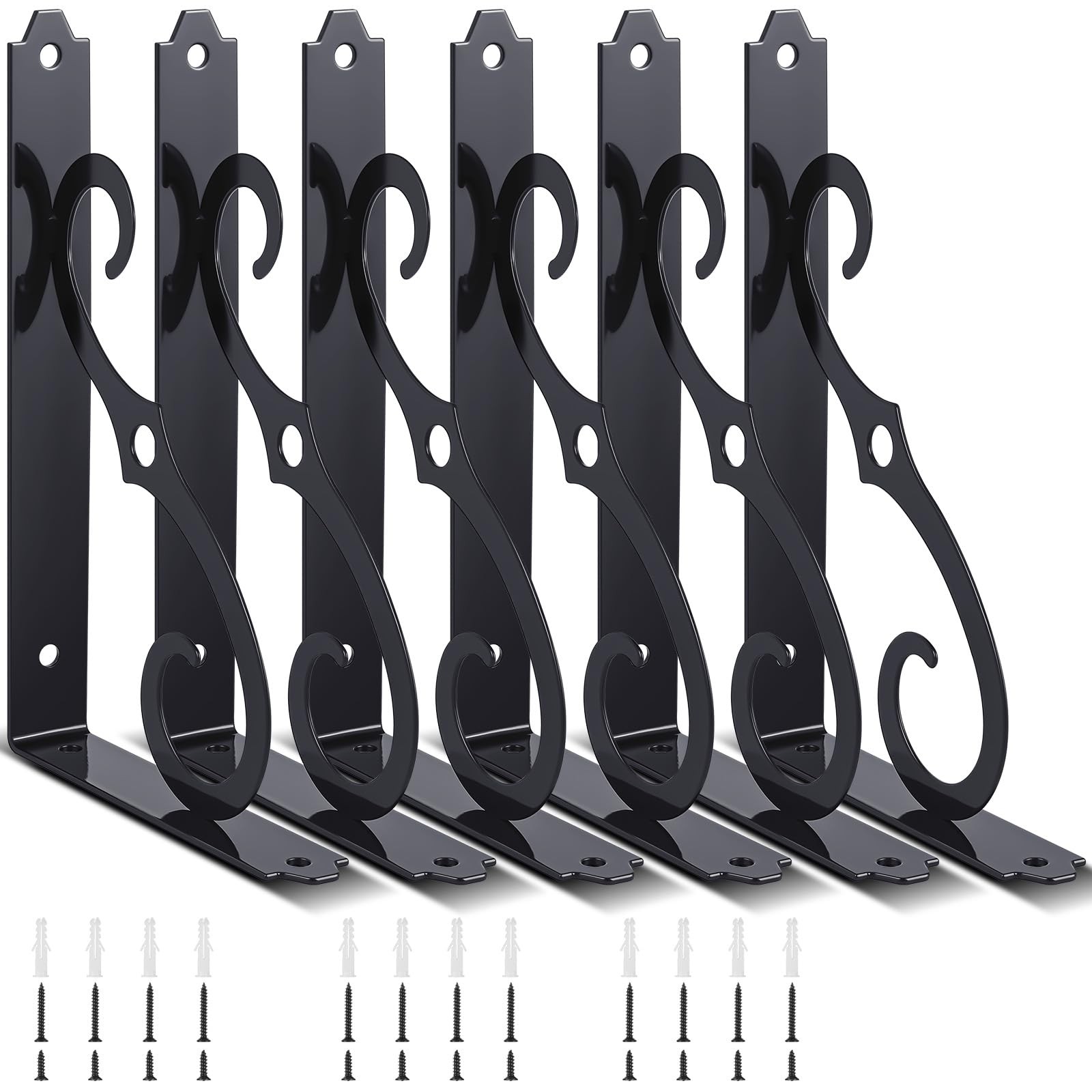 6 Pack 8 Inch Shelf Brackets Black Rustic Floating Decorative Shelf Bracket H...