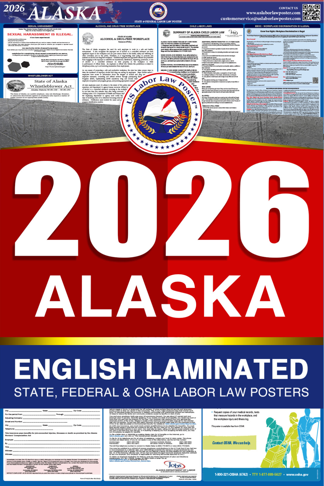 2026 Alaska AK LABOR LAW POSTER (Federal & State) English Laminated