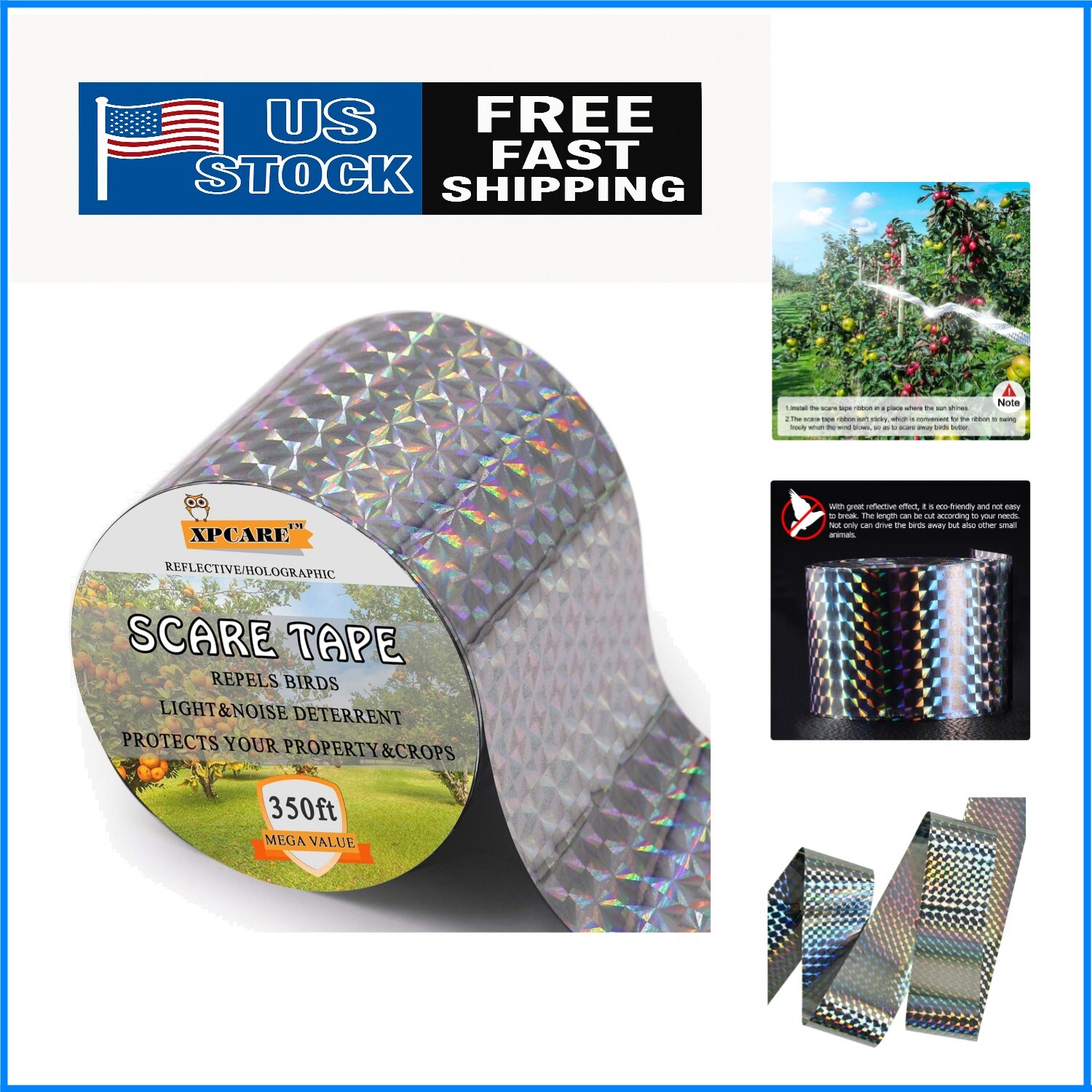 350ft Reflective Bird Scare Tape - Eco-Friendly Solution to Prevent Bird Strikes