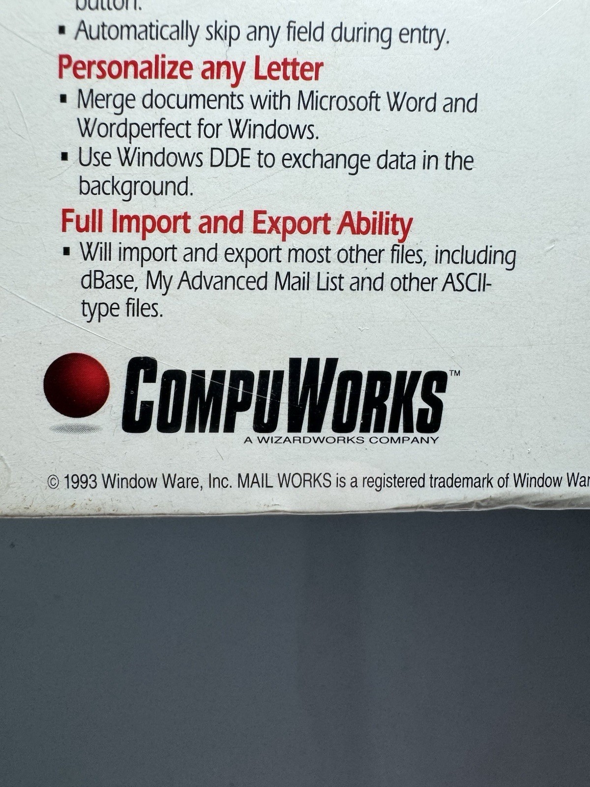Mail Works, IBM/PC Vintage Software, Comports, 1993, NEW NEVER OPENED