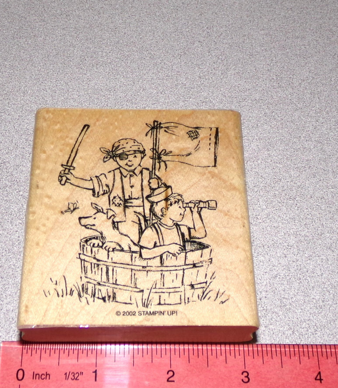 Boys in Washtub Rubber Stamp Boat Playing Pirates Dog by Stampin Up Little Boys