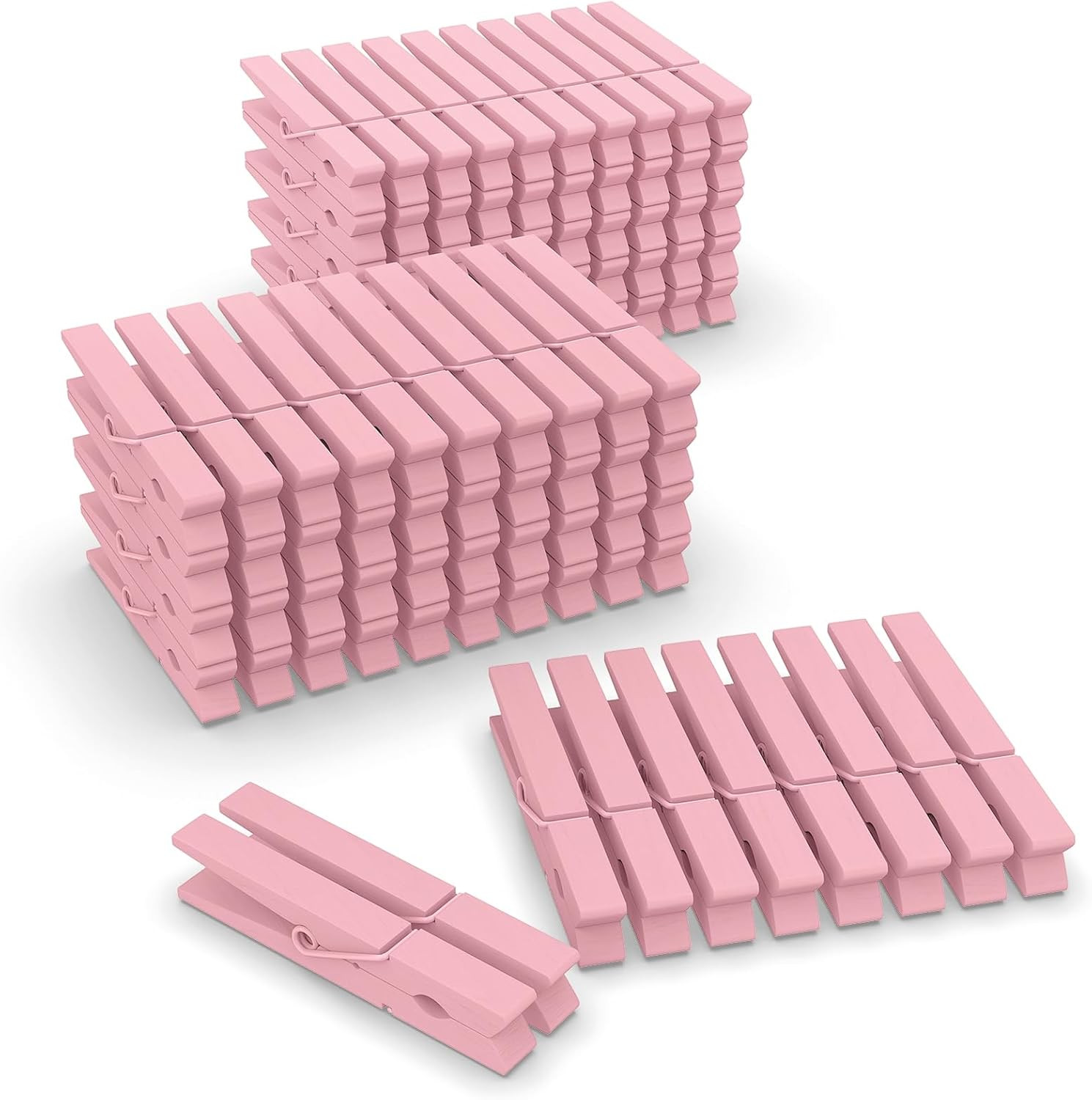 Pink Clothes Pins Wooden 100 Pack, Colored Clothespins for Craft Art Baby Shower