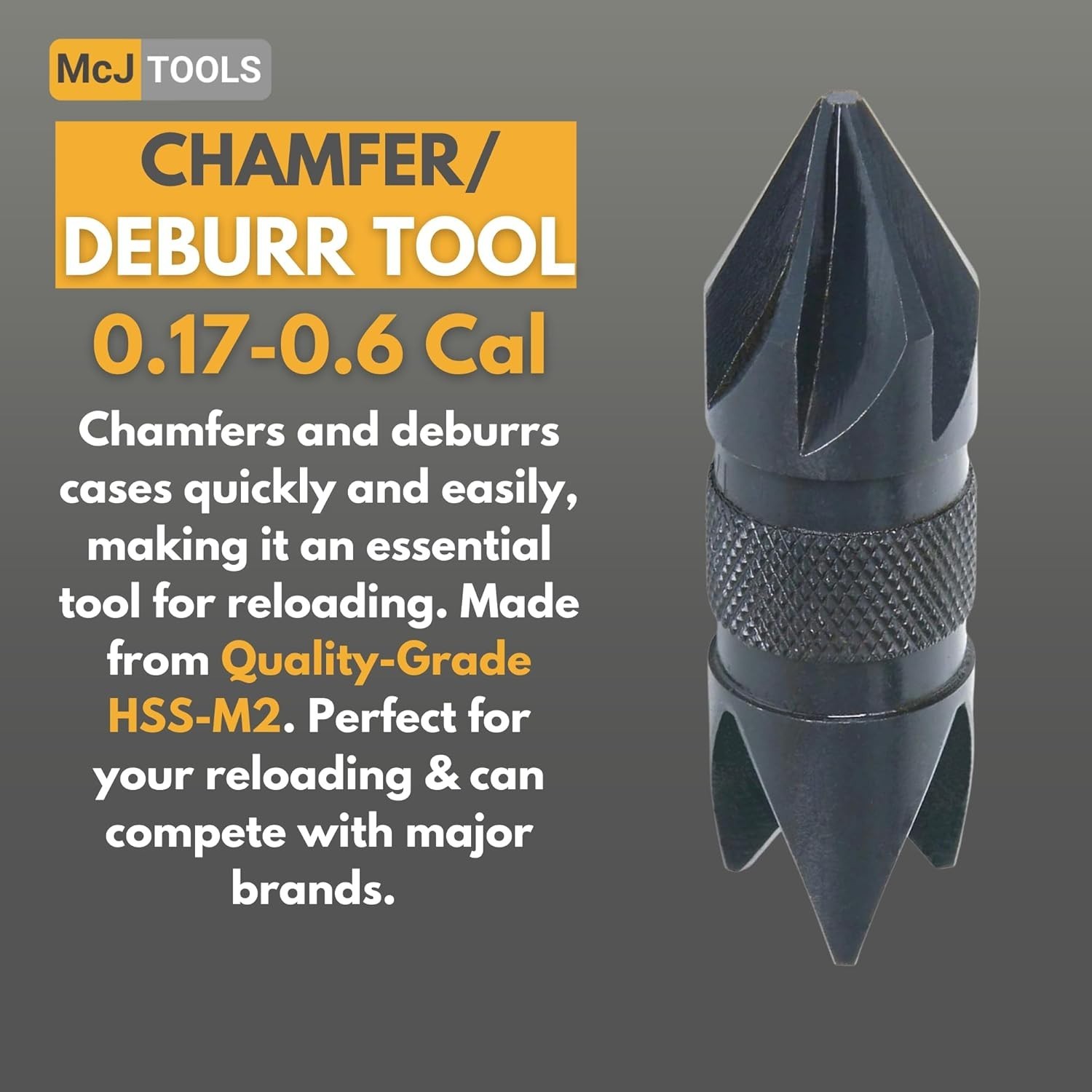 Compact Reloading Hand Tool for Chamfering and Deburring .17 to .6 Caliber