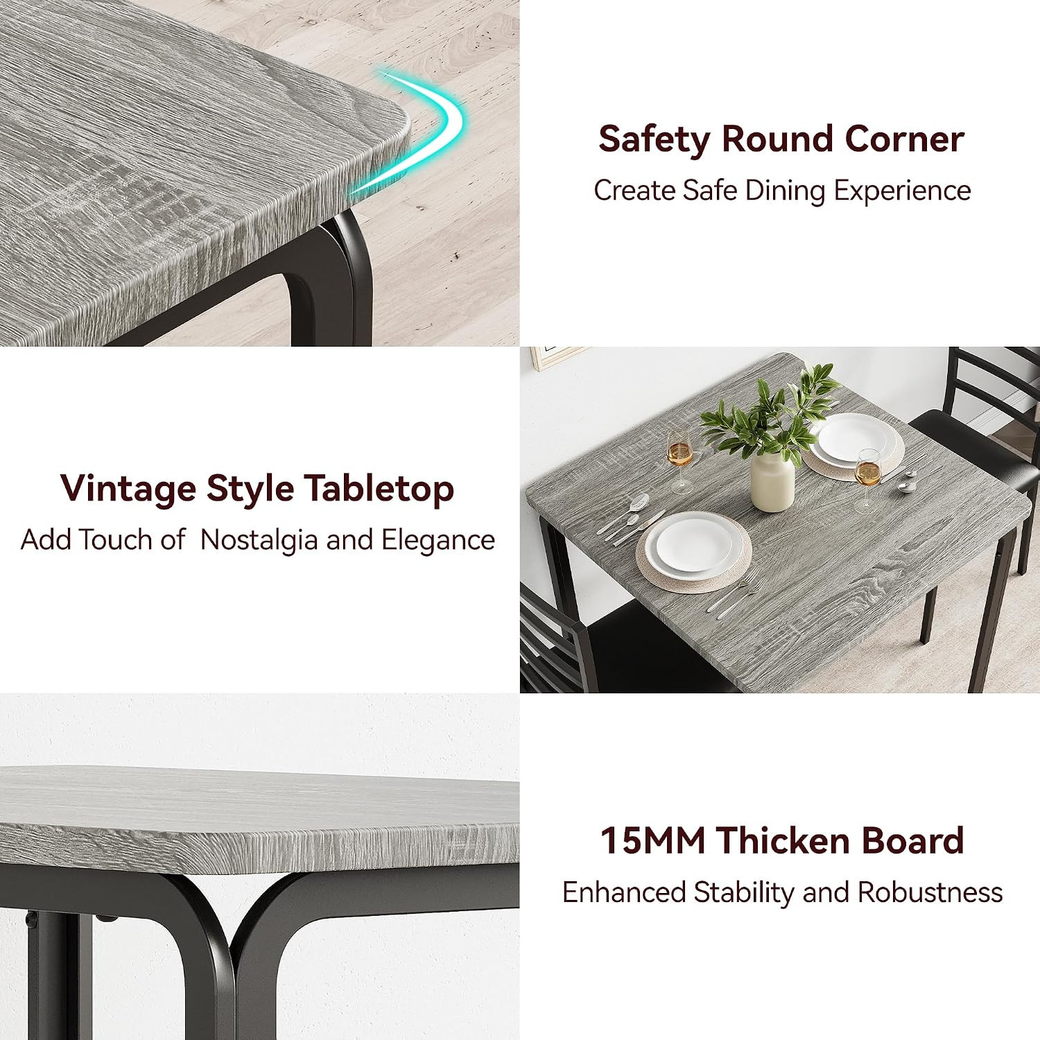 3-PCS Small Dining Table Set Kitchen Table and 2 Upholstered Chairs,Table Set Ho
