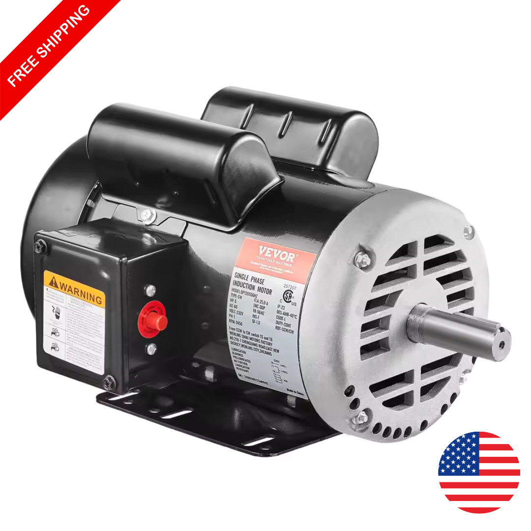 5HP Air Compressor Motor 230V 3450RPM 56Hz 7/8" Keyed Shaft 2.25" Length