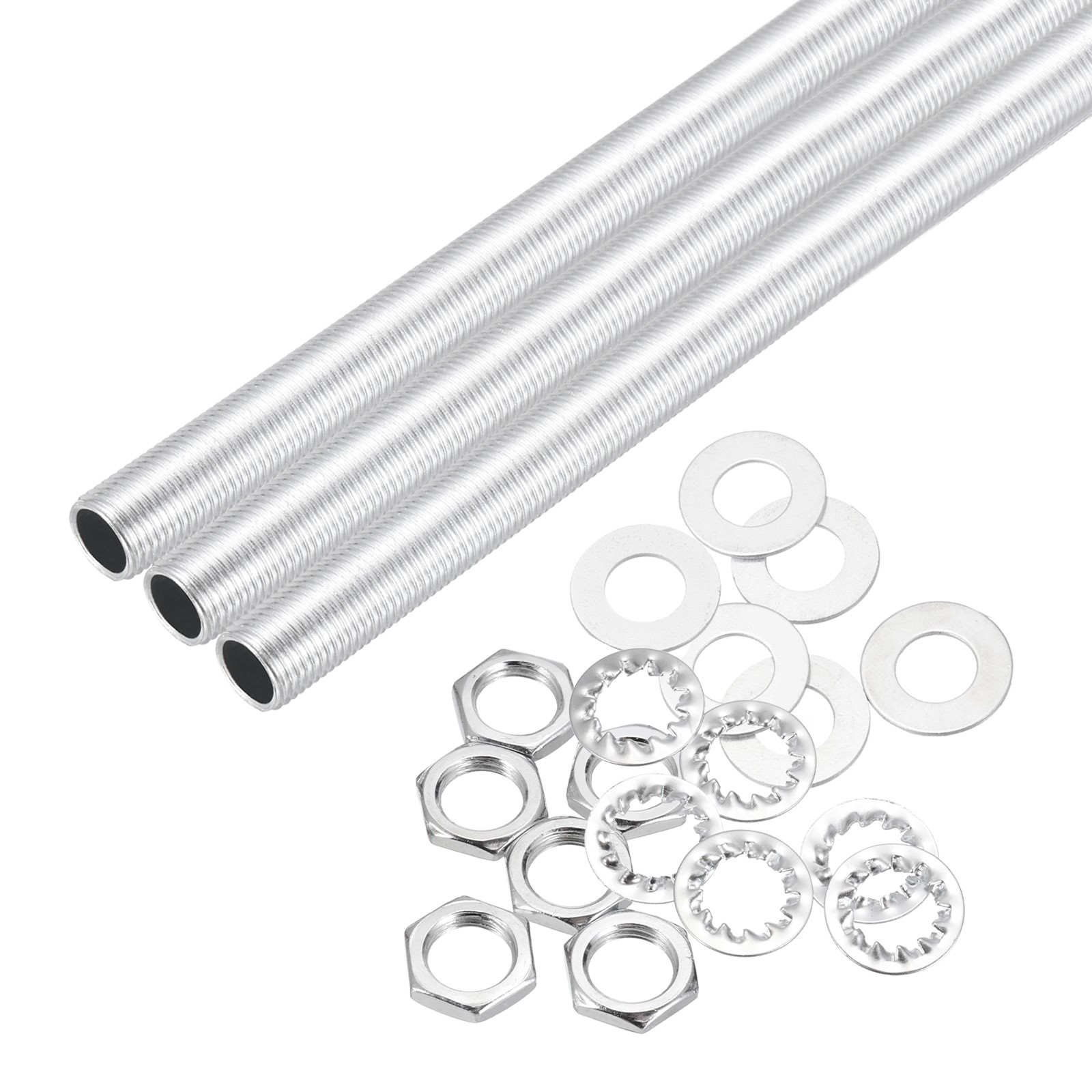 21 Pcs Silver 7.9" M10 Lamp Pipe Kit with Lock Nuts Washers