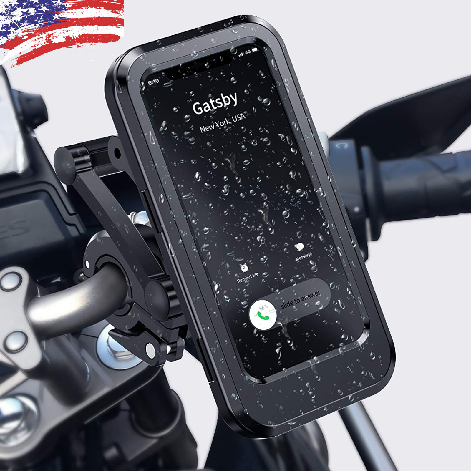 Waterproof Motorcycle Bike Handlebar Phone Mount Holder Case for iPhone Samsung