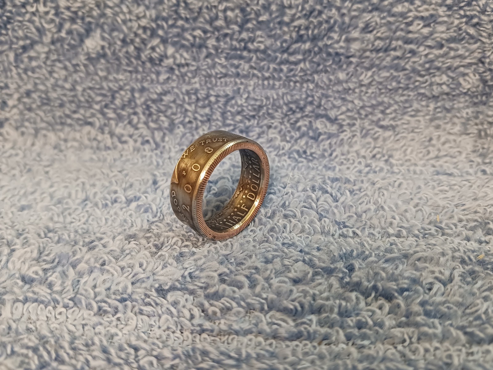 2008 Kennedy Half Dollars  size 9   coin ring  handmade mixed metals