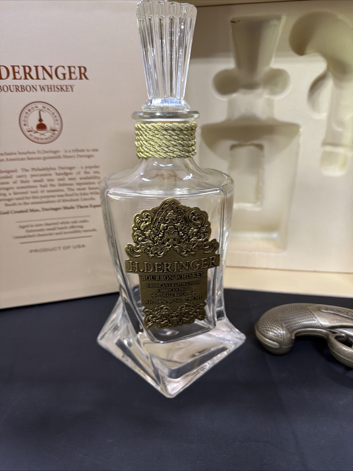 H. Deringer Bourbon Whiskey Bottle Small Batch - EMPTY - With Deringer Cork -i1