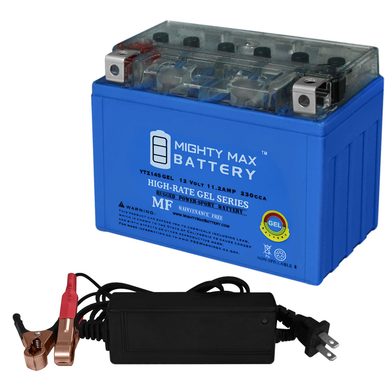 Mighty Max YTZ14S GEL Battery Replacement for Scorpion YTZ14S + 12V 2Amp Charger