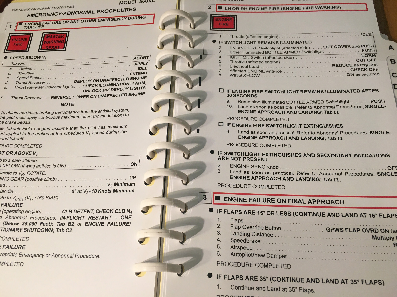 Cessna Citation Excel 560XL Pilot's Emergency /Abnormal Procedures Checklist
