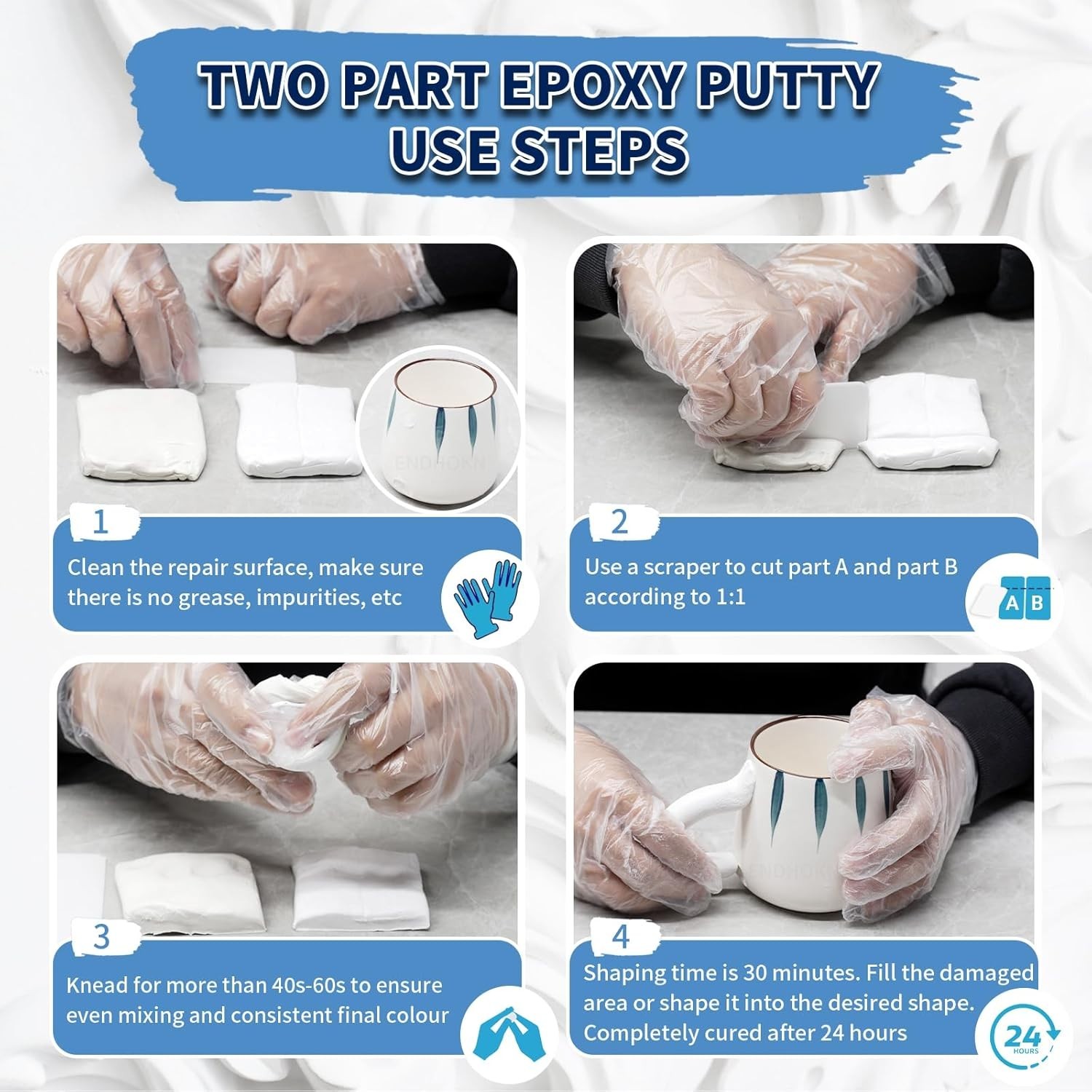 Epoxy Putty 10.5oz White Repair Stick for Leaks Cracks Holes Metal Plastics 300g