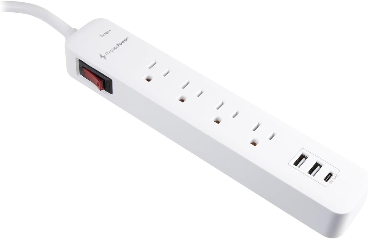 6 Ft Surge Protector Power Strip | 2-Pack | 4 AC Outlets with 3 USB Charging