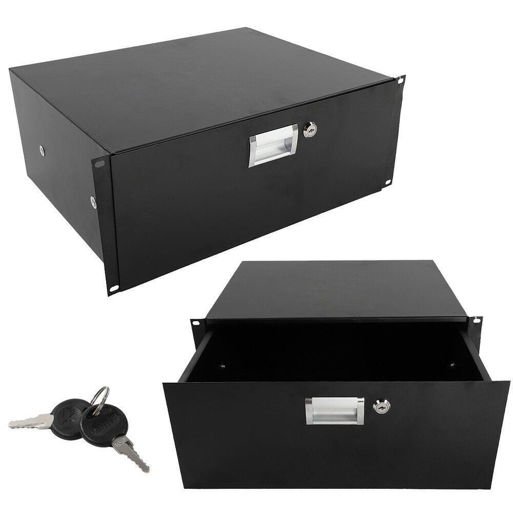 19" 4U Steel Plate Locking Drawer Pro Audio DJ Server Rack Lock Storage Cabinet