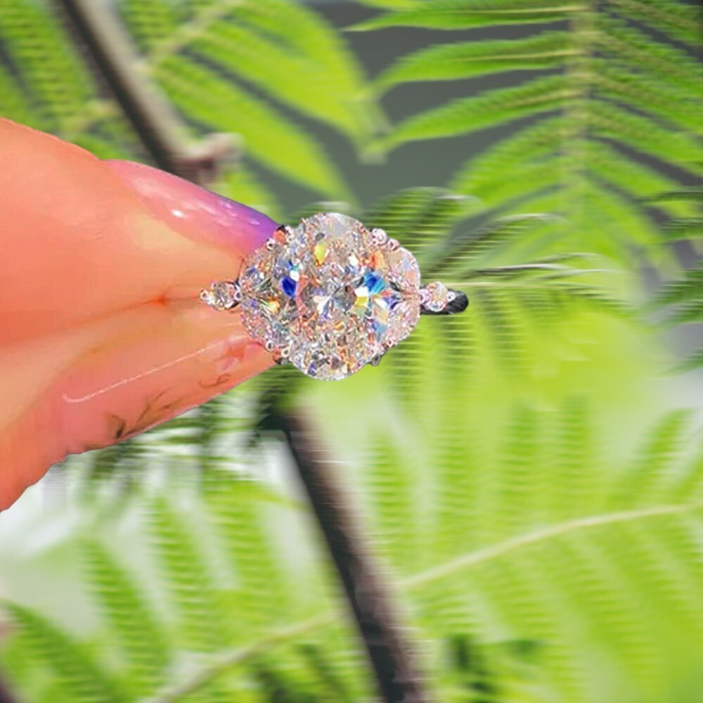 Diamond Ring For Engagement IGI 2.40 Carat Oval Lab Created 18K White Gold