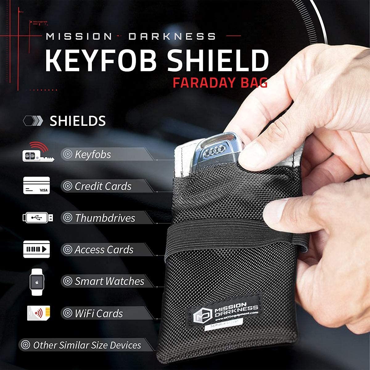 Mission Darkness Faraday Bag for Keyfobs (2-Pack) // RF 2 Pack, Black
