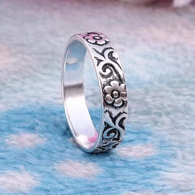 925 Sterling Silver Flower Style Band Ring Handmade Thumb Ring All Size SR702