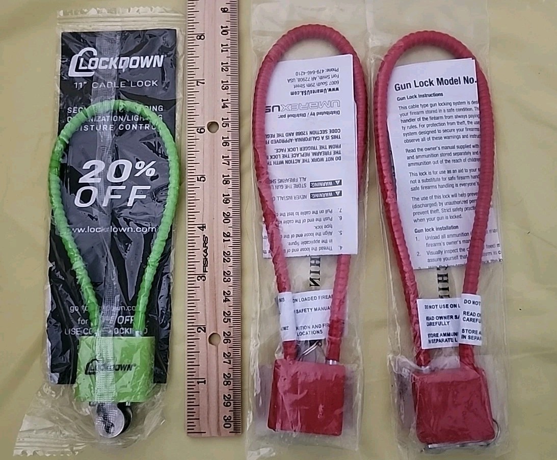 NEW LOCKDOWN & Waffenschloss Firearm Gun Safety Cable Locks - 3 Locks