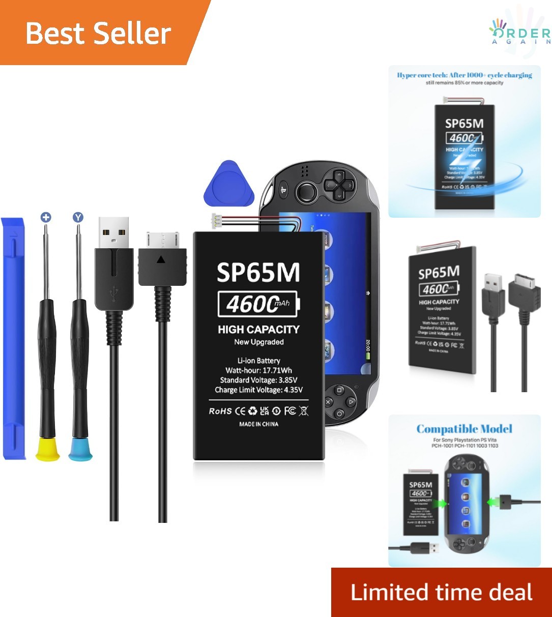 PS Vita 1000 Battery Replacement Kit High Capacity Rechargeable Gaming