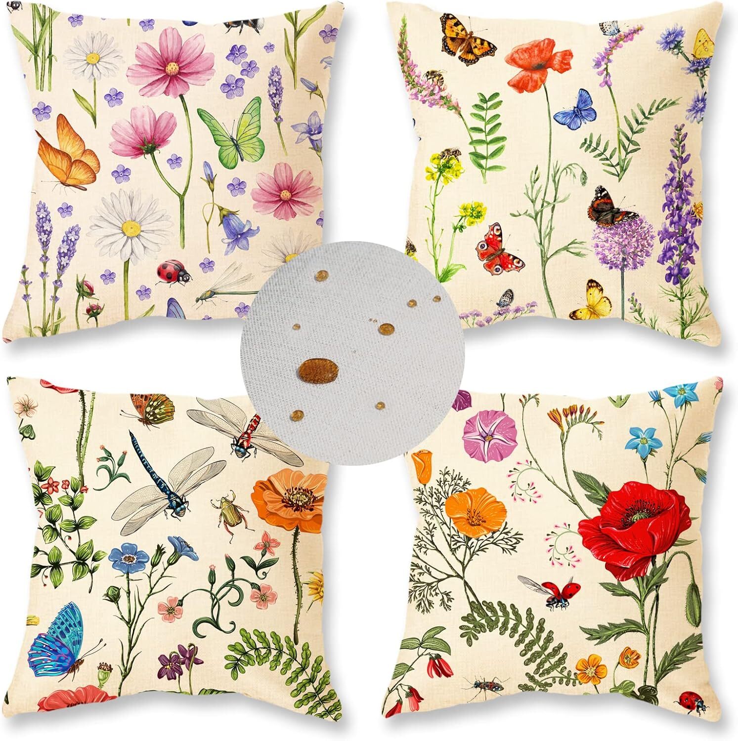 ONWAY Outdoor Waterproof Spring Summer Pillow Covers 18X18 Inch Set of 4 Floral