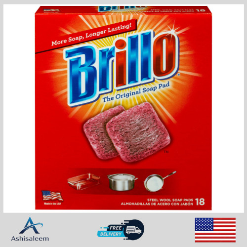 18 PADS - Brillo Steel Wool Scouring Soap Pad Pots Pans Grills Dishes Kitchen