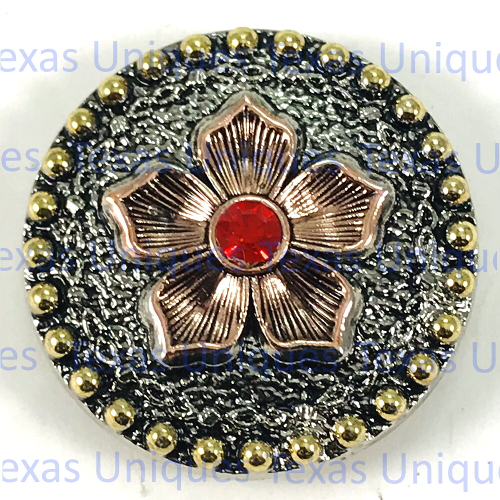 Rose Concho Silver With Red Cabochon CON414-H