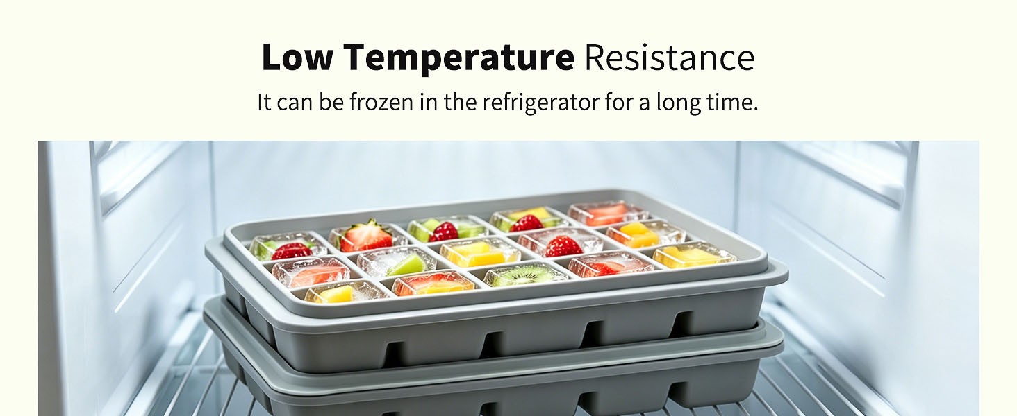 Silicone Ice Cube Trays with Lid, 1 Pack 15 Cubes with Removable Lid | Easy