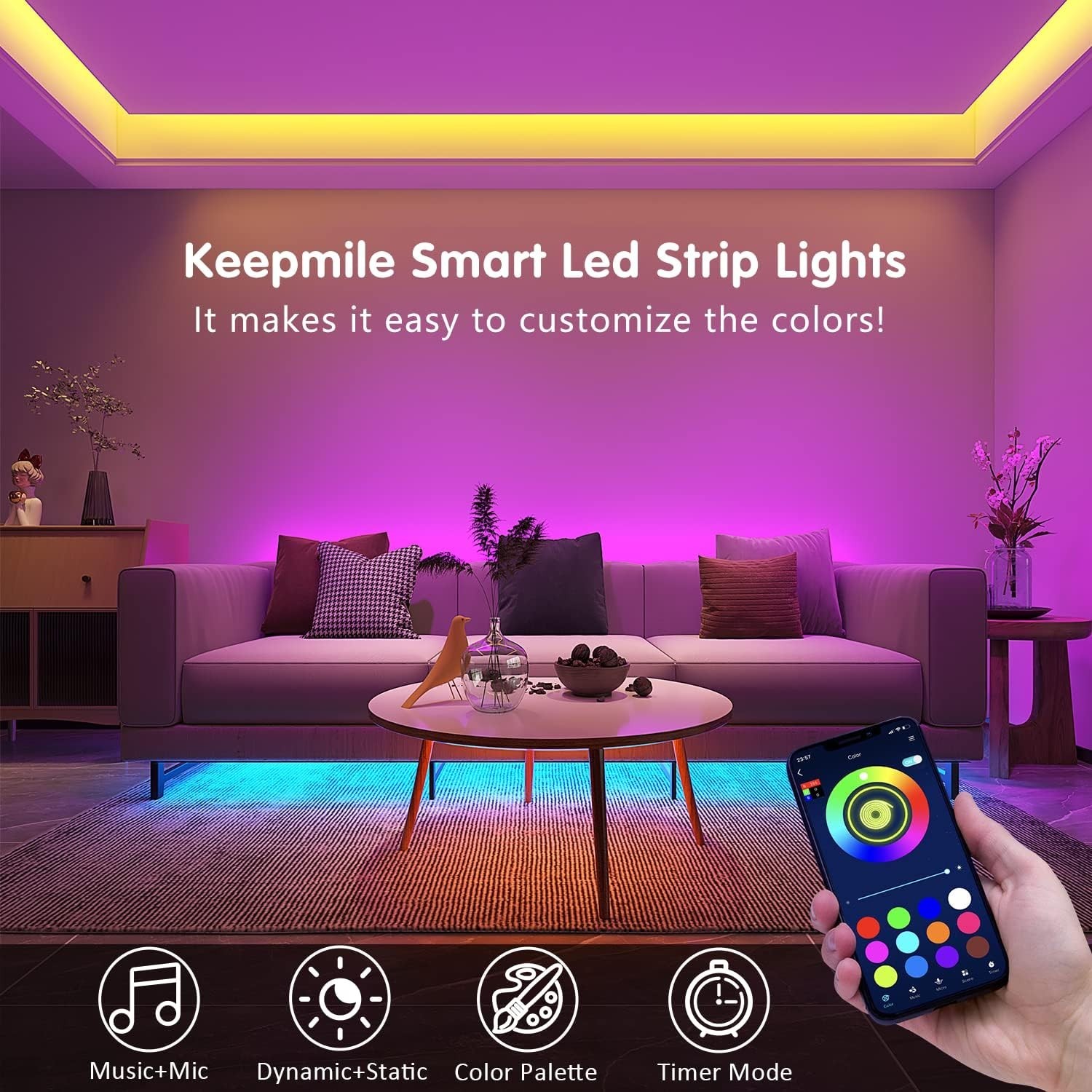 Keepsmile 100ft LED Strip Lights (2x 50ft) Bluetooth Smart App Control Music Syn