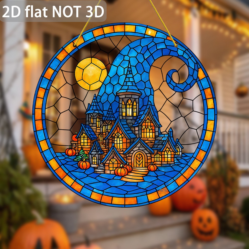 2D Flat Acrylic Halloween Haunted House Sun Catcher Pumpkin Castle Window Decor