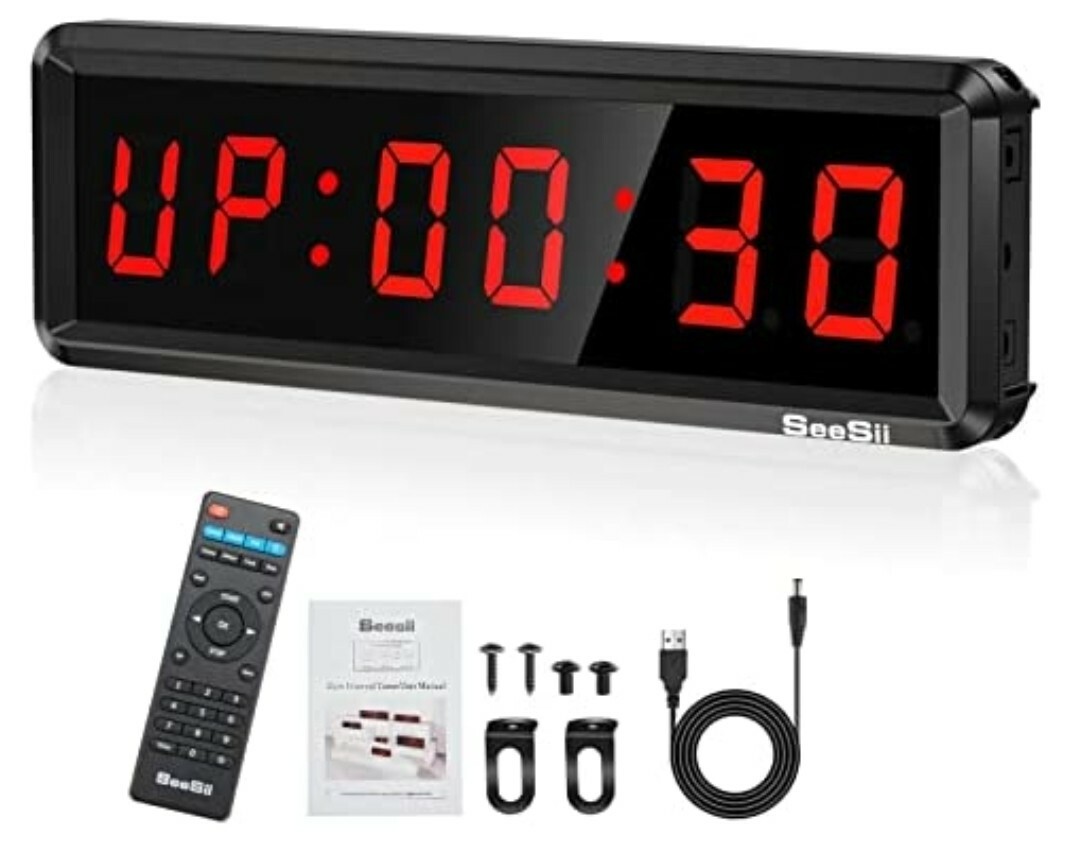 Seesii Gym Timer,Led Workout Clock Count Down/Up Clock,11.5" X 4" Ultra-Clear Di