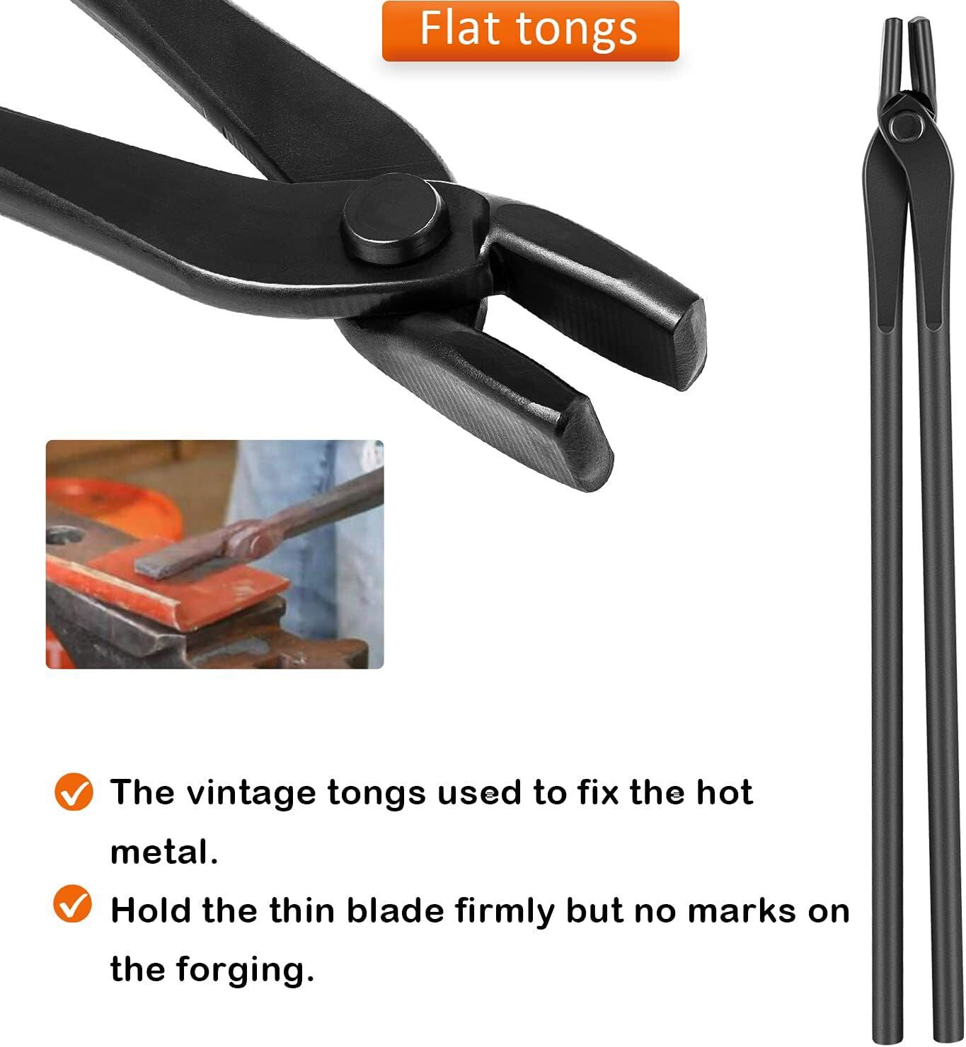Beginner Blacksmith Tong Set Includes Flat, V Bit, Blade & Wolf Jaw Tongs 4-Pack