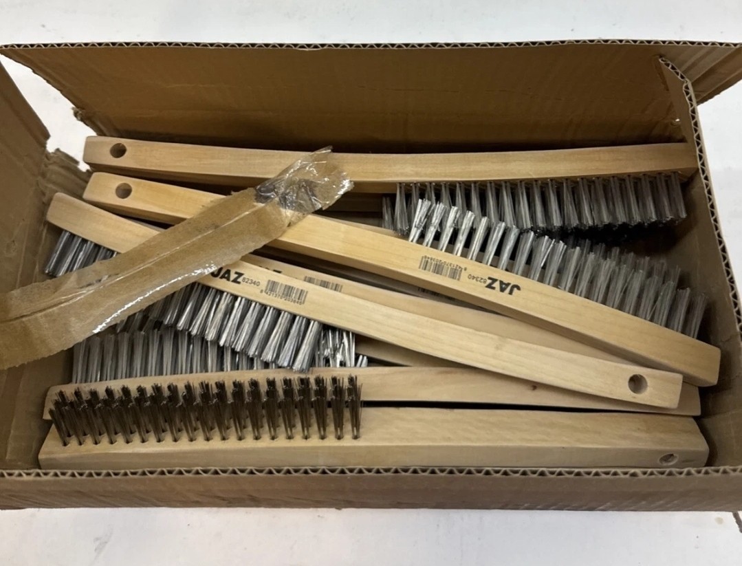 JAZ 82340 - Wooden Curved Handle Scratch Brush, .012" 302SS, 3 x 19 Rows (12pk)