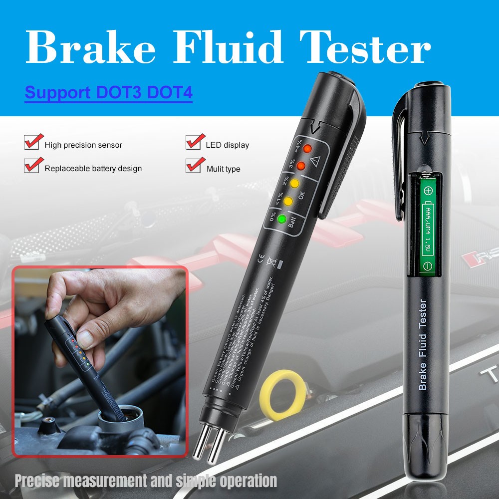 Brake Fluid Liquid Tester 5 LED Auto Brake Diagnostic Testing Tool for DOT3 DOT4