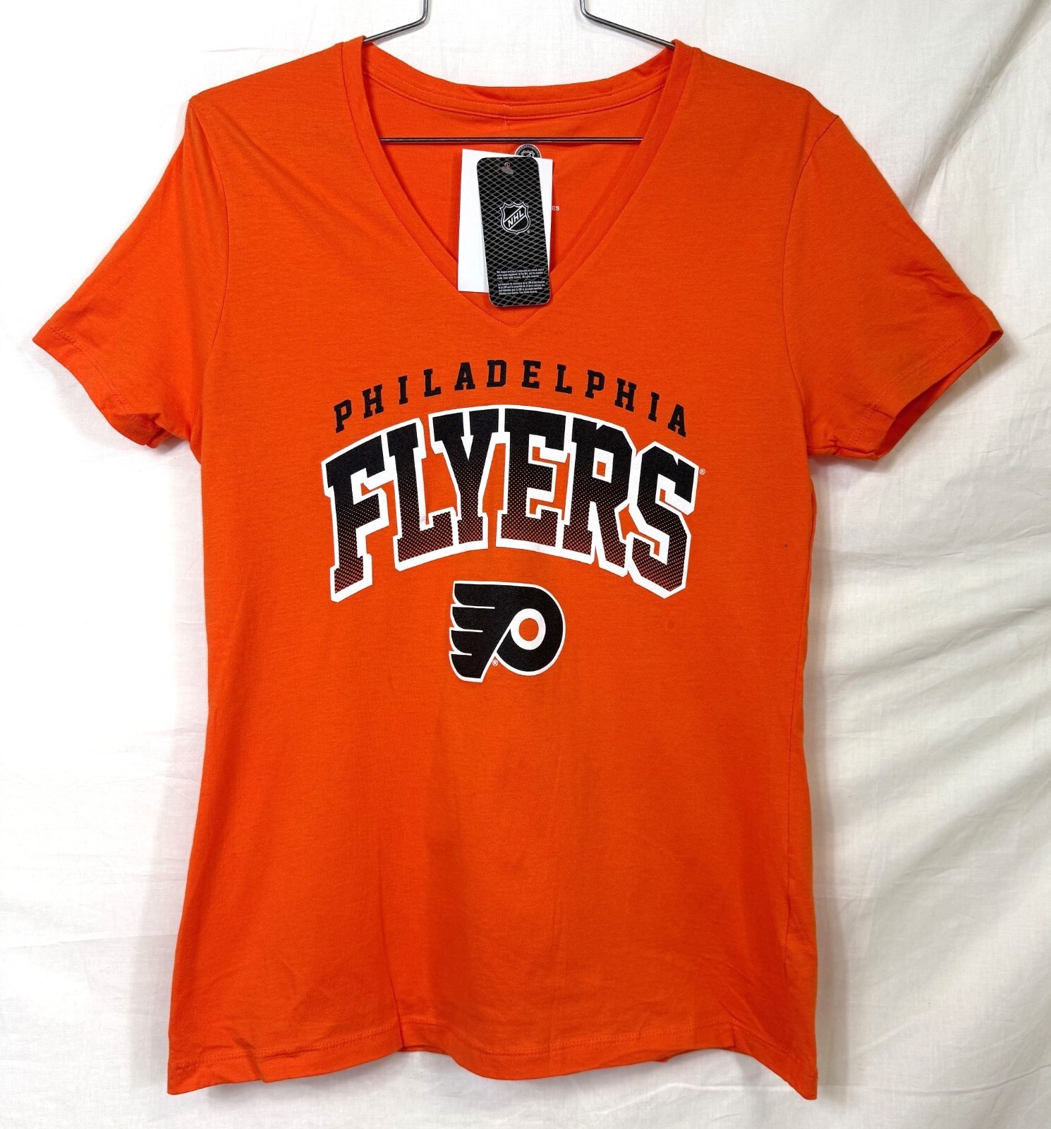 PHILADELPHIA FLYERS NHL LADIES V-NECK ORANGE T-SHIRT 2XL XL SM FREE SHIP